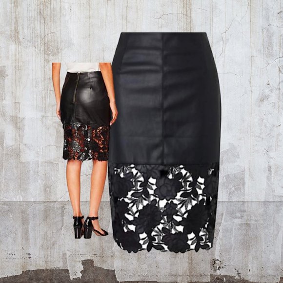 💃🖤🌹Cute Faux Leather Lace Suki Fitted Skirt - Picture 3 of 10